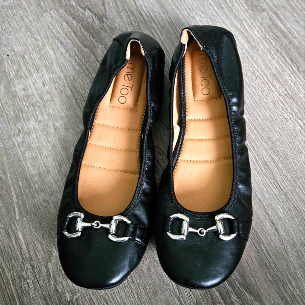 ME TOO silver black flats cushioned
